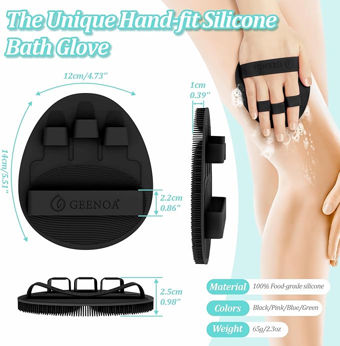 Soft Silicone Bath Gloves 2PCS, 360° Anti-Slip & Enlarged Silicone Body Scrubber for Rich Foaming Deep Cleaning, Revolutionary No-Grip & Hand-fit Shower Scrubber for All Skin Types.(Blackx2)