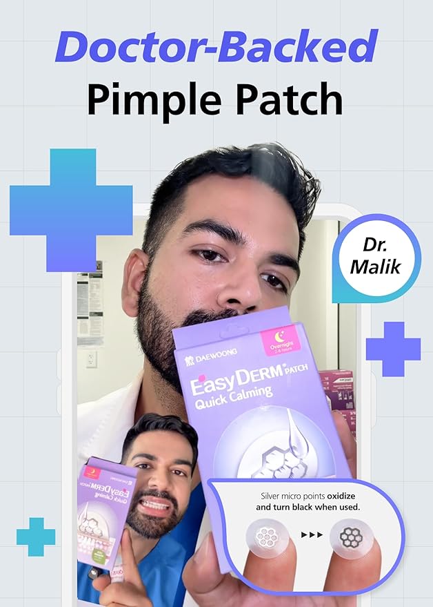 EasyDerm Magnesium Pimple Patches – Hydrocolloid Acne Spot Treatment with Ampoule & Tweezer, 10 Calming Zit Stickers by Daewoong, 이지덤, 대웅제약
