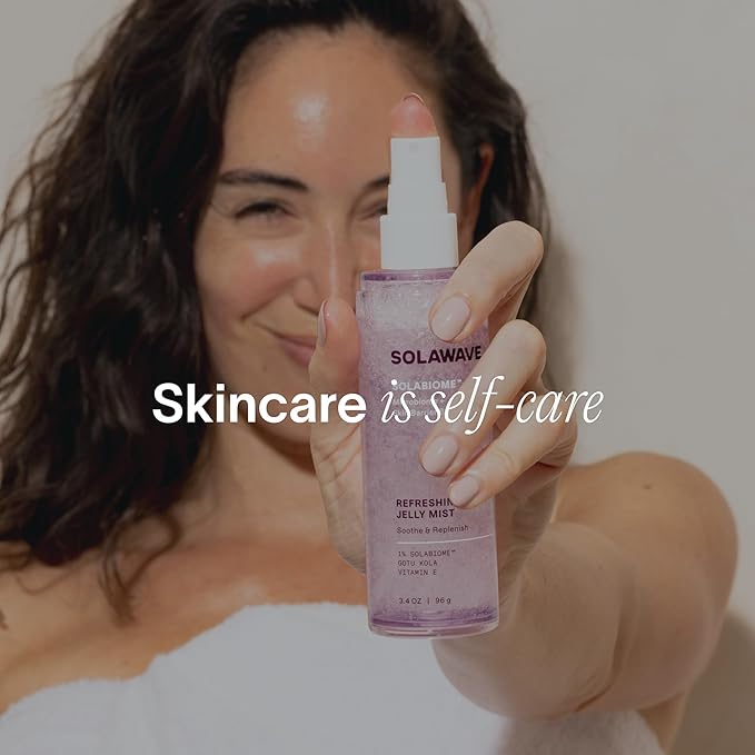 Solawave Refreshing Jelly Mist Toner with Gotu Kola, Prebiotics, Probiotics, Hydrating Pro Vitamin B5 for All Skin Types (3.4 OZ)