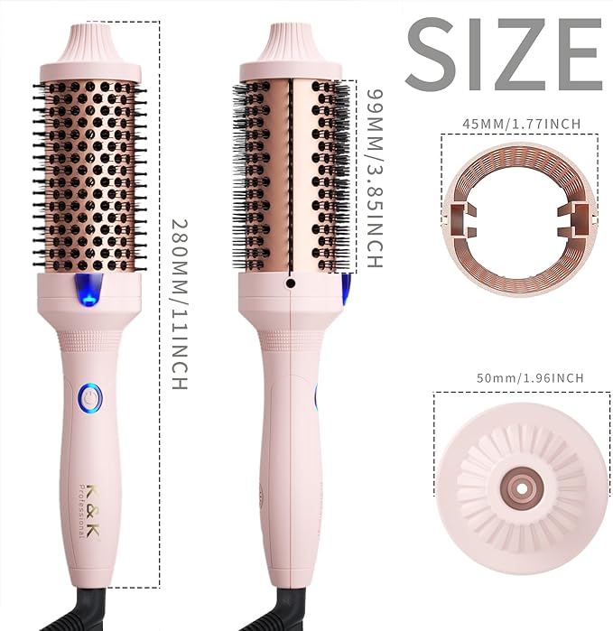 K&K Thermal Brush Curling Iron 1.77 Inch Ceramic Tourmaline Ionic Hair Styler for Loose & Voluminous Curls, Dual Voltage for Long Hair