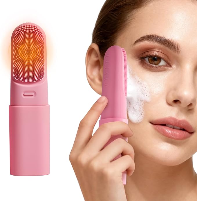 FACE Scrubber Electric Face Brush with Heated, Makeup Remover Cleansing Exfoliating and Massaging,3 Modes Waterproof Rechargeable Portable Facial Brush Facial Scrubber for Woman & Men(Mist Rose Pink)