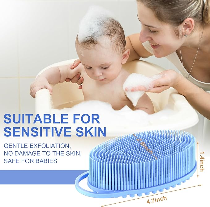 Metene 2 Pack Silicone Exfoliating Body Scrubber with Loop, Body Scrubber for Men and Women, Silicone Loofah for Shower, Soft Silicone for Shower and Bath Skincare Routine(Blue)