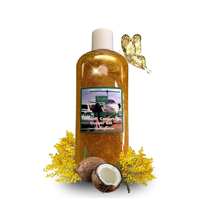 Rich B$tch Shower Gel – 8 oz Handmade Body Wash for Abundance, Wealth & Luxury Energy – Altar-Charged – Wiccan, Hoodoo, Conjure, Manifestation Ritual – Vegan & Sulfate-Free