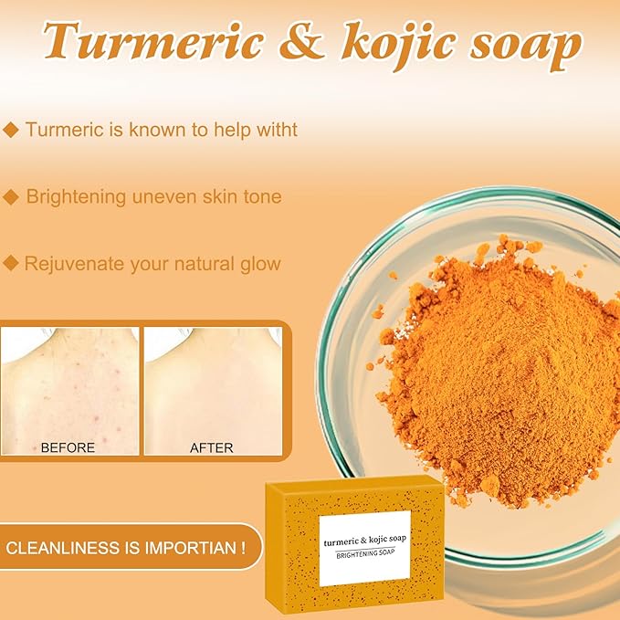Turmeric Wash and Care Three Piece Set,Tuemeric Facial Cleanser & Turmeric Soap Bar & Turmeric Face Scrub Pads,Turmeric Cleansing Skincare Set for Face & Body, Deep Cleansing