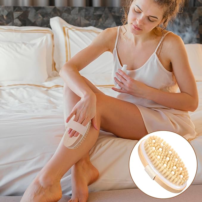 10 Pcs Dry Brushing Body Brush, Natural Bristle Exfoliating Brush Exfoliating Brushes with Massage Nodule Dry Skin Body Scrubber for Shower Blood Circulation, Deep Exfoliation for Smooth Skin