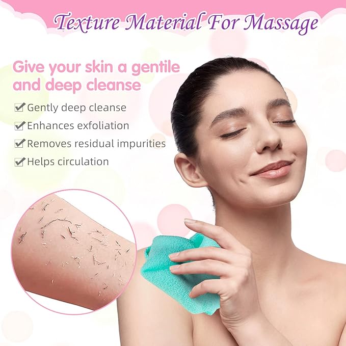 Moukeren Exfoliating Back Scrubber with Handles 4 Pack Nylon Back Exfoliator Extended Length Washers Scrubbers Stretchable Pull Strap Exfoliating Washcloth(Dark Blue, Gray, Beige, Pink)