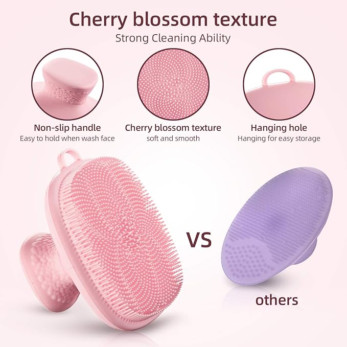 Silicone Face Scrubber for Men and Women， 2Pack Facial Cleansing Brush Silicone Face Wash Brush Manual Waterproof Cleansing Skin Care Face Brushes for Cleansing and Exfoliating (Blue_Pink)