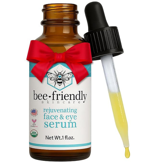 Organic Face & Eye Serum By BeeFriendly, Deep Hydration, Nourishes, Tightens, and Firms Facial Skin, and Lifts Facial Skin USDA Certified & All Natural Serum for Face, Women or Men, 1 oz