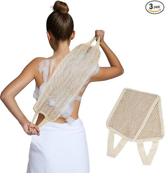 Back Scrubber for Shower with Handles | Natural Jute Body Exfoliator, Long Rectangular Bath Loofah for Deep Cleansing, Reusable Loofah for Women and Men (Exfoliating Back Scrubber)