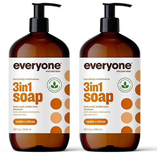 Everyone 3-in-1 Soap, Body Wash, Bubble Bath, Shampoo, 32 Ounce (Pack of 2), Cedar and Citrus, made with Essential Oils for Men and Women