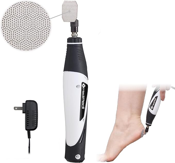 Stainless Steel Electric Pedicure File with Reusable Coarse and Fine Heads, Metal Foot File Callus Remover for Feet. Effortlessly Removes Calluses, Dead Skin for Smooth Healthy Feet