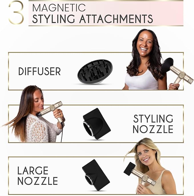 ELLA BELLA® Professional Ionic Hair Dryer with Diffuser • Negative Ion Blow Dryer • Suitable All Hair Types • Intelligent Heat Control & Rapid Drying Speeds • Lightweight Design • Low Noise Technology