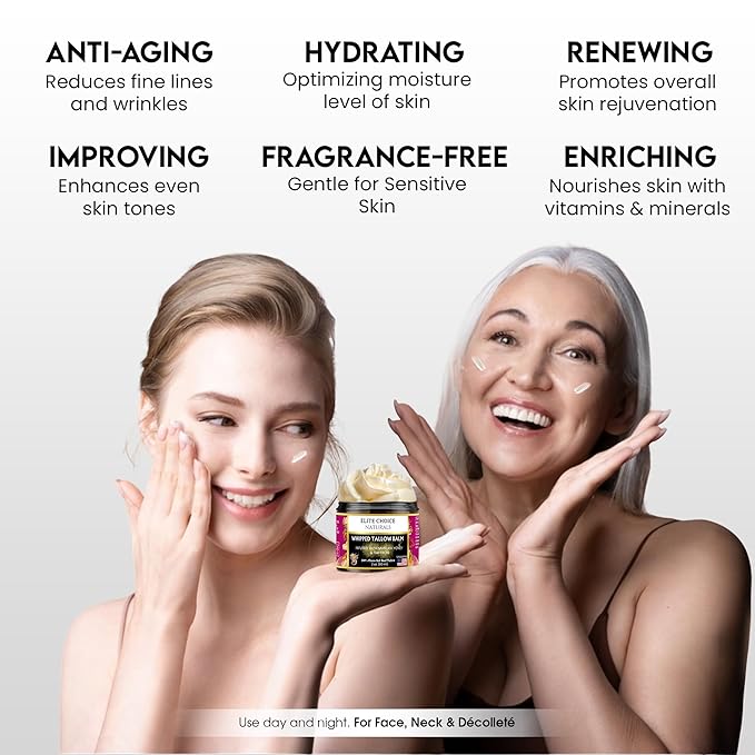 Whipped Tallow Honey Balm – Grass-Fed Beef Tallow infused with Manuka Honey, Rosehip, Jojoba & Almond Oils – No Essential Oils, Nourishing Face, Neck & Body Lotion, 100% Organic (Unscented - 2 oz)