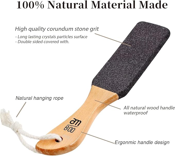 Pumice Stone Foot File (2-Pack), Wooden Handle Foot Scrubber & Callus Remover for Dry, Rough Skin and Corns Pedicure