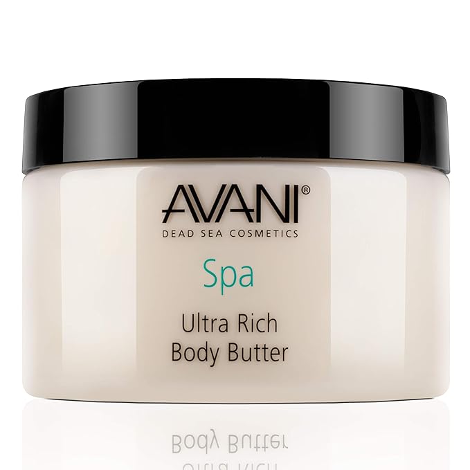 Avani Dead Sea Body Butter – Ultra-Rich Exfoliating & Hydrating Formula with Aloe Vera, Shea, Jojoba, Sunflower & Olive Oils – Suitable for All Skin Types – Vanilla
