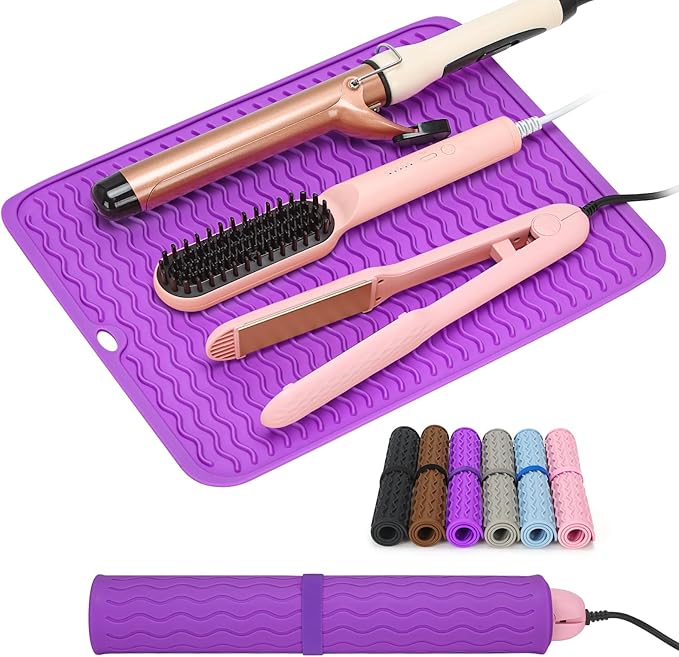 Oversize Silicone Heat Resistant Mat for Curling Irons, Hair Straighteners, Flat Irons and Hot Hair Styling Tools, Portable Wrap Pad Cover for Vanity, Travel, Salon(14.2" x 11.0")