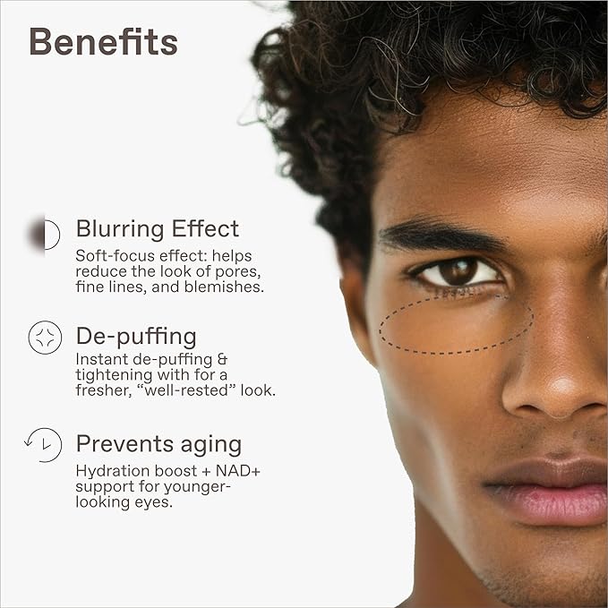 Under Eye Gel for Men, Caffeine Eye Cream, Peptides, RejuveNAD, Instant Tightening, Brightening, Depuffing for Under Eye Bags, Blurs Fine Lines and Dark Circles, 0.5 Fl Oz