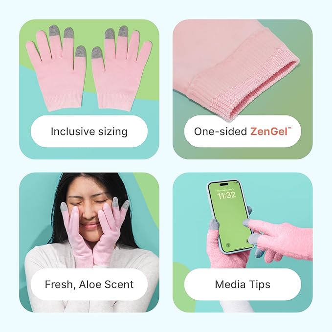 ZenToes Moisturizing Gloves for Dry Hands, Gel Infused with Jojoba Seed Oil, Olive Oil and Vitamin E, Overnight Hand Moisturizer (OSFM, Cotton Pink)