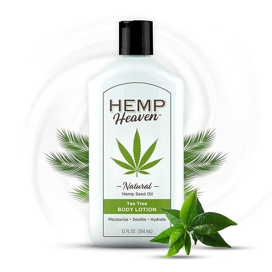 Hemp Heaven Hemp Lotion -Lotion Tea Tree Scent - Natural Hemp Seed Oil, Paraben-Free, 12 oz, Made in USA, Nourishing for Men & Women, EWG Verified, Anti-Aging