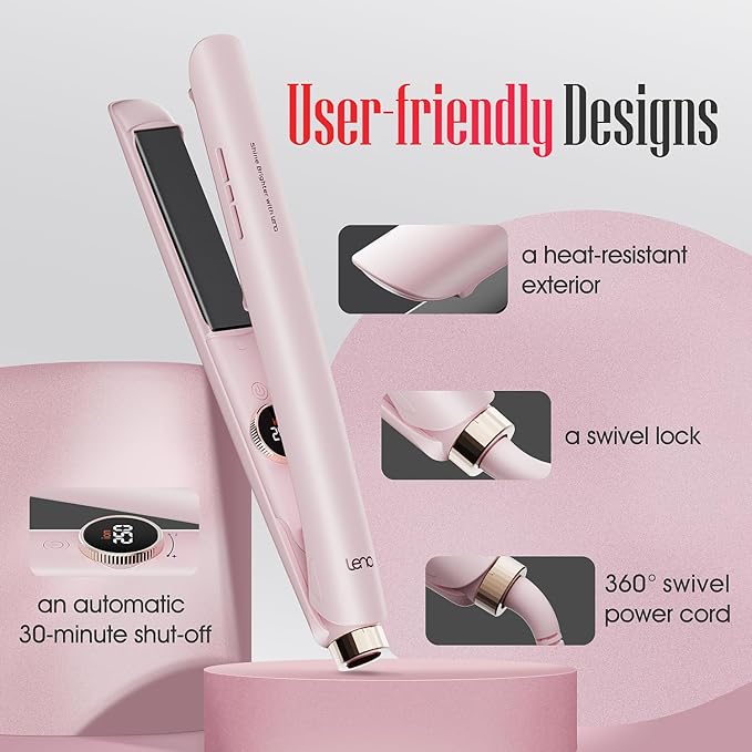 Flat Iron Hair Straightener LENA H2 Curling Wand and Curler 2 in 1 with Titanium Coating, Satefy Lock, Anti-Scald, 12 Adjustable Temps & Dual Voltage for All Types of Hair