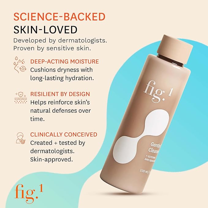 Fig.1 Hydrating Facial Cleanser Refill - Gentle Cream Face Wash for Sensitive Skin - Glycerin & Squalane - Daily Cleanser Face Wash for Women - Facewash Womens Non-Drying Formula - 3.4 oz/100 mL