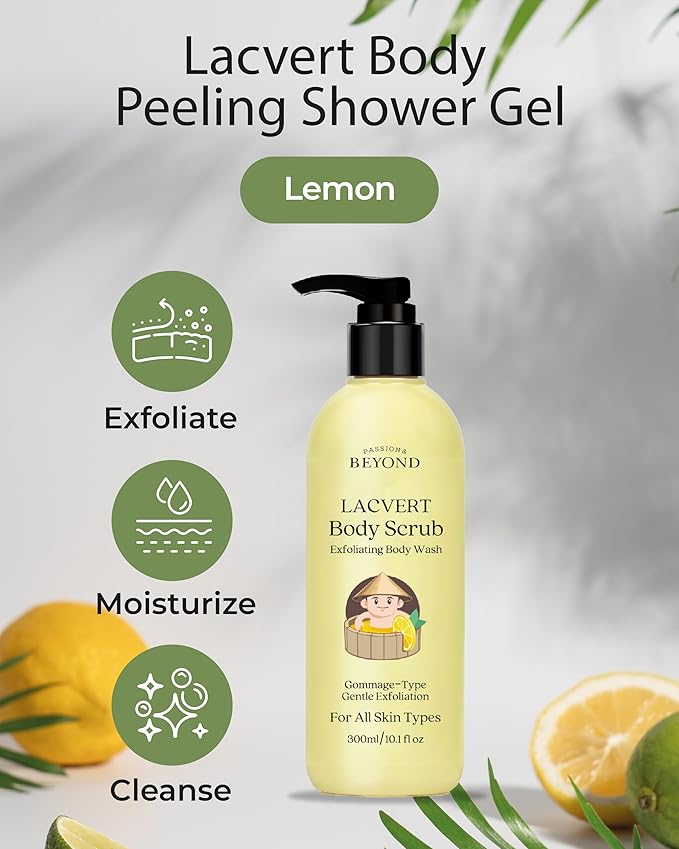 BEYOND Lacvert Body Scrub Peeling Gel (Lemon, 10.1fl oz) - Body Wash & Shower Gel for Gentle Exfoliation & Home Spa. Korean Daily Skin Care. Gommage-Type for Smooth, Soft Skin.