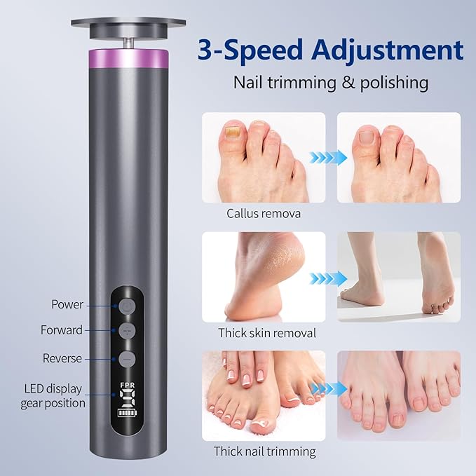 Electric Foot Callus Remover, 2-in-1 Feet Callus Remover, 2600mAh Battery, 9-Speed Adjustable Foot Grinding Tool, Includes 100 Sandpaper Sheets and Grinding Heads,Pedicure Tools for Dead Skin