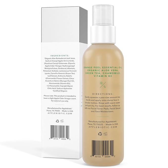 AppleBiotic Apple Cider Vinegar Face Wash - Exfoliating Face Wash, Hydrating Gel Foaming Facial Cleanser, Fragrance Free, 6oz