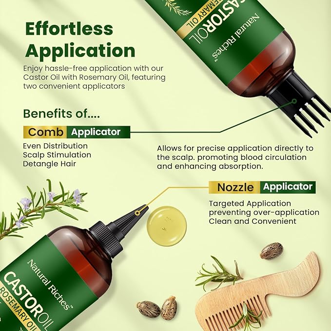 Natural Riches Castor Oil with Rosemary Oil, 8 fl oz, For Stronger, Fuller and Thicker Hair Growth - Organic Castor Oil with Rosemary Oil Premium Grade hair treatment