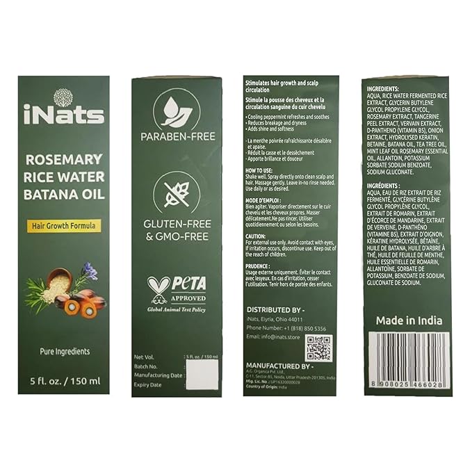 Rosemary Water Spray 5 fl oz - with Rice Water, Biotin, Batana & Peppermint Oil – Hair Oil Spray for Strengthen, Moisturize & Thicken Naturally, Suitable for All Hair Types - For Men & Women