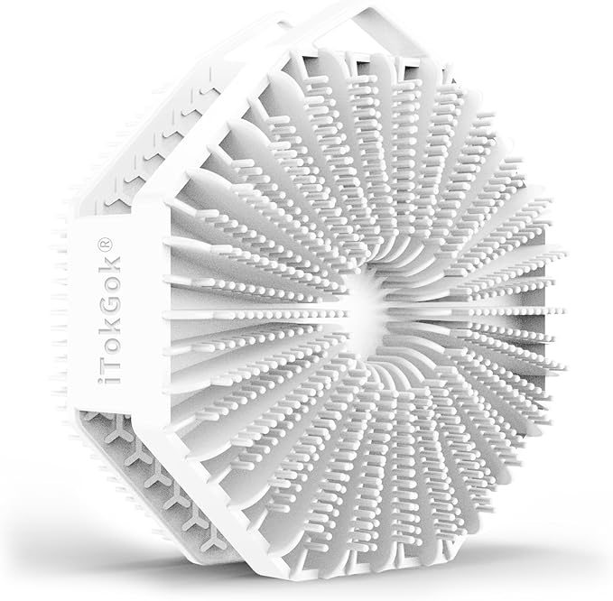 iTokGoK® Premium Silver-Infused Double-Sided Design 2-in-1 Silicone Body Scrubber for Men,Body Buffer Scrubber for Sensitive Skin, Ergonomic No-Slip Handle, Long-Lasting & Easy to Clean - White