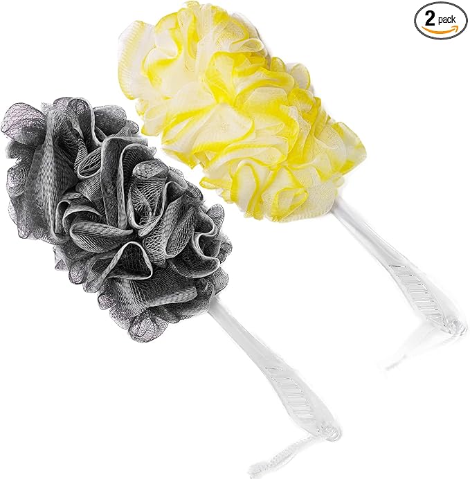 Black, Yellow & Gray Loofah - Mens & Womens Back Scrubber - 18 Inch Long - 2 Pack
