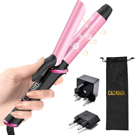 Mini Curling Iron for Travel,110~240V Dual Voltage with European Plug Adapter,Small Curling Iron for Short Hair,Tiny Curling Irons for Women,Anti-Scald Cover,Auto-Off,5 Temp Digital Settings,1 Inch
