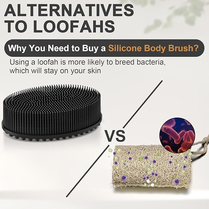 Metene Silicone Exfoliating Body Scrubber with Loop, Body Scrubber for Men and Women, Silicone Loofah for Shower, Soft for Shower