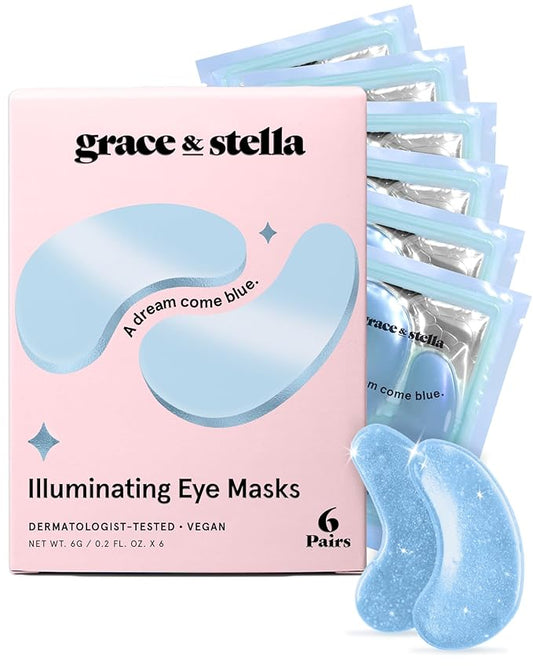 grace & stella Award Winning Under Eye Mask Reduce Dark Circles, Puffy Eyes, Undereye Bags, Wrinkles, Gel Under Eye Patches, Christmas Gifts Under 10 Dollars, Nurse Gifts, Vegan (6 Pairs, Blue)
