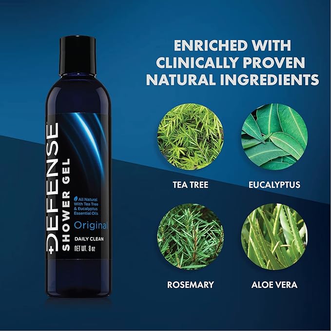 Defense Soap Tea Tree Body Wash | All Natural Organic Shower Soap for Athletes | Odor Control & Skin Fungal Protection for Sports, Post Workout & Recovery - 8 oz (Pack of 2)