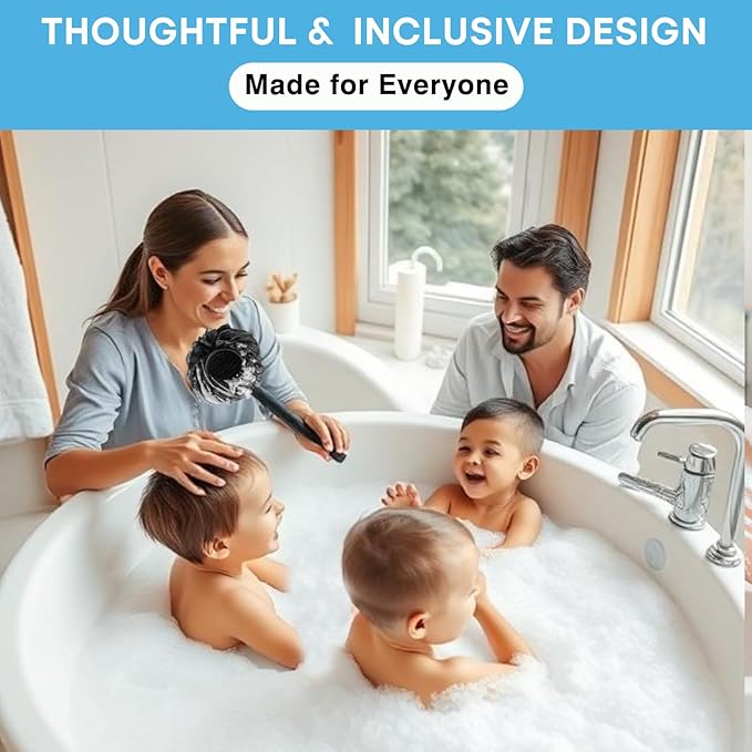 Loofah with Handle & Shower Brush Charcoal 2 Pack- Back Scrubber for Shower for Men & Women, Body Brush Ideal for Exfoliation, Back Loofah for Shower with Bath Brush, Long Handle for Shower Back Brush