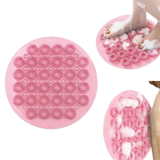 Shower Foot Scrubber Mat & Silicone Back Scrubber with Soft Silicone Bristles,Quick Drying Foot Scrubber in Shower,Deep-Cleaning Wall Mounted Back Scrubber Bath(Pink)
