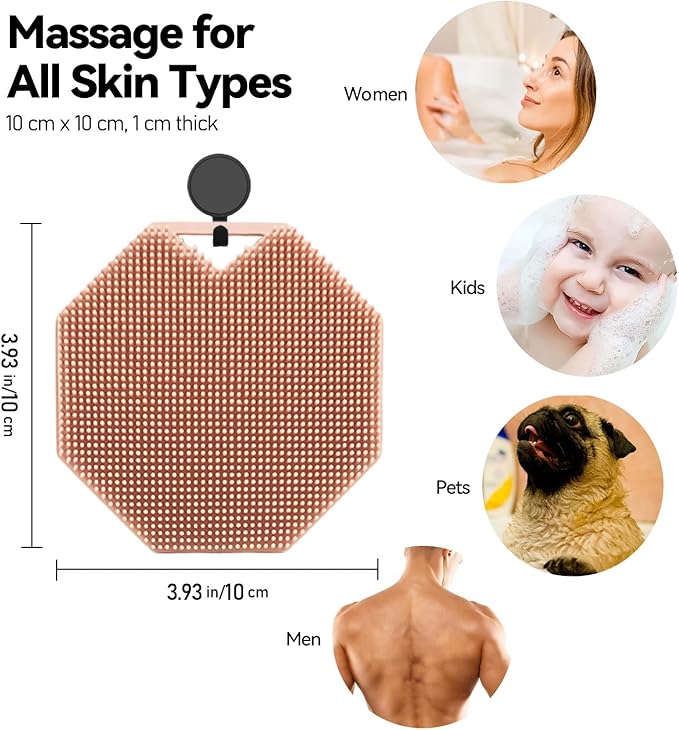 Silicone Body Scrubber, Silicone Loofah Exfoliating Body Scrubber for Shower, Long-Lasting Body Brush for All Skin Types& Lather Well Easy to Clean (Pink)