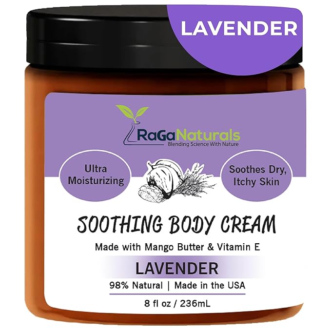 RaGaNaturals Calming Lavender Hand & Body Cream for Dry to Very Dry Skin - All Natural Vitamin E Face Cream to Deliver Healthy-Looking Glow -Non Toxic, Vegan Lavender Lotion for Women, Men, Baby -8 Oz