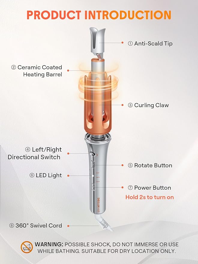 SHEGLAM Pink Curling Iron Automatic Gift for Woman (Gold, 1 inch)