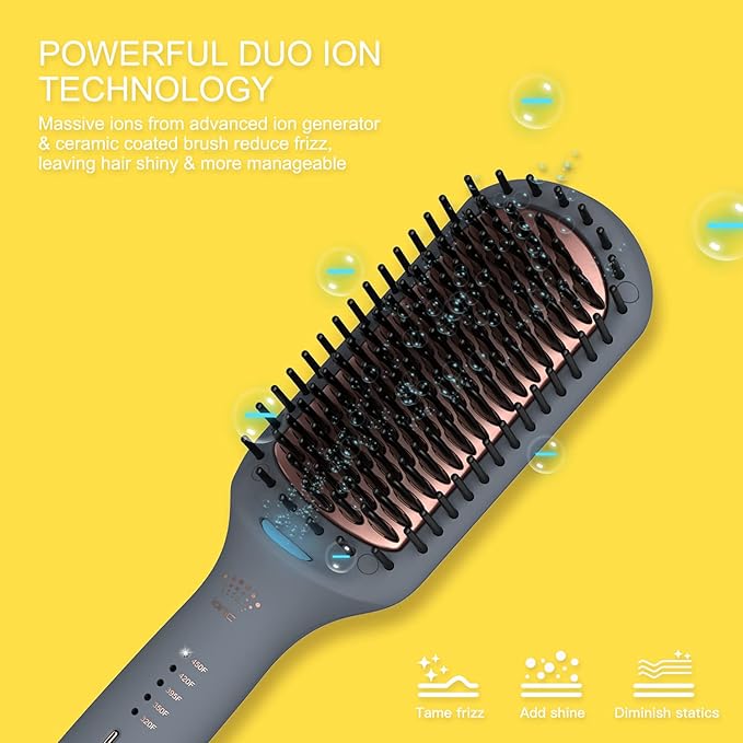 Hair Straightening Brush by LENA - Electric Heated Flat Iron Comb with Ionic Care for Smooth, Frizz-Free Styling