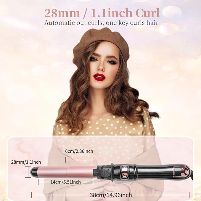 1.1 inch Automatic Curling Wand Rotating Curling Iron for Long Short Hair, Automatic Hair Curler with LED Display, Professional Hair Styling Irons Fast Heating