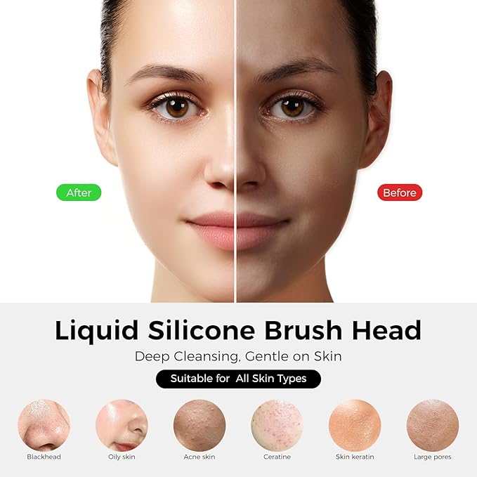 Facial Cleansing Brush Electric Face Scrubber - Rechargeable Face Cleansing Brush with 4 LED Gentle Light Silicone Heat and Vibration Exfoliator Massage Deep Cleansing,IPX7 Waterproof,Ideal Gift﻿