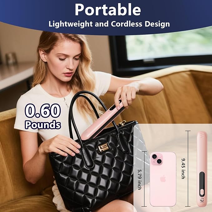 2-in-1 Cordless Hair Straightener & Curler – Includes Carrying Pouch – Mini Travel Hair Straightener with LCD Display, USB-C Charging, 4 Temp Modes up to 420°F and Long Battery Life