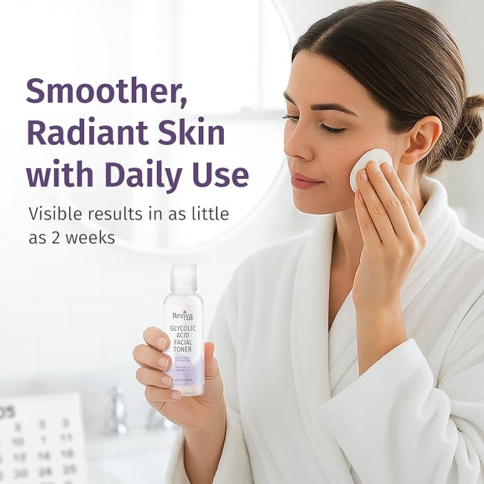 Reviva Labs Glycolic Acid Toner – Gentle Face Exfoliator Non-Stinging & pH-Balanced Toning Solution with 4.2% Glycolic Acid – Hydrating Toner for Face, Leaves Skin Radiant & Refreshed – 4 fl oz