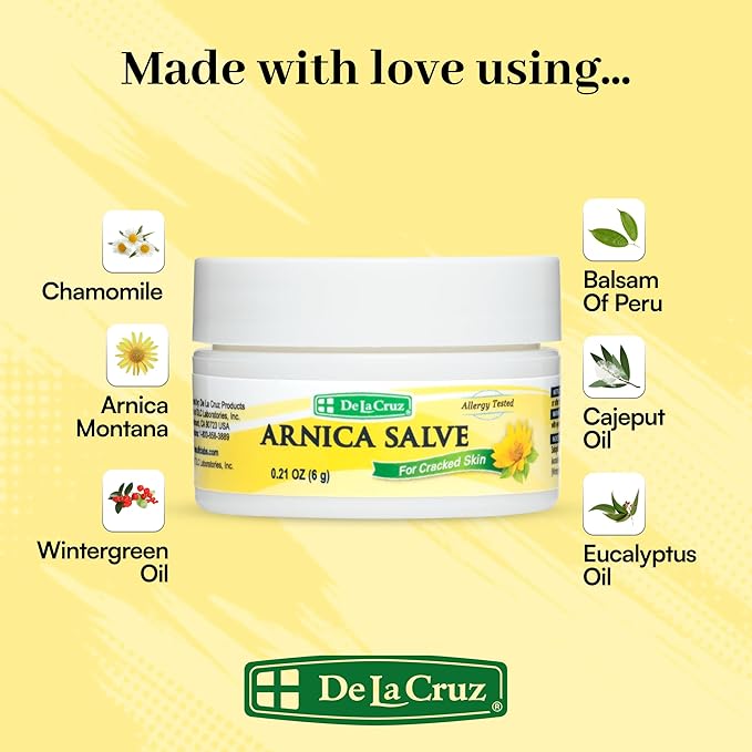 De La Cruz Arnica Salve - Foot Cream for Dry Cracked Heels and Feet - Moisturizing Hand Salve for Dried Hands - 24 Hour Moisture Foot Cream for Dry Cracked Feet and Rough Skin - (Trial Size)