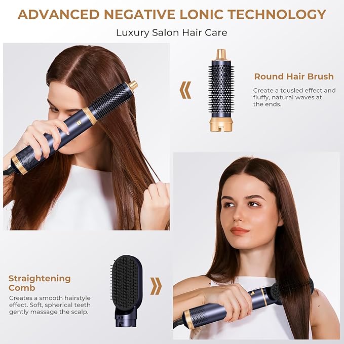 5 in 1 Hair Dryer Brush, Negative Ion Blow Dryer Brush Set Upgrade Hot Air Brush Air Styler Curling Wrap Air Curler, Curling Iron Hair Styling Tools As A Gift for Straight/Curl/Drying/Smoothing