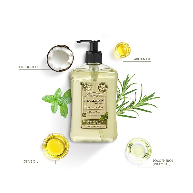 A LA MAISON Liquid Soap - Uses: Hand and Body, Triple Milled, Essential Oils, Biodegradable, Plant Based, Vegan, Cruelty-Free, Alcohol & Paraben Free (16.9 oz, 6 Pack)