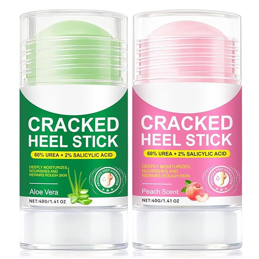 2-Pack 60% Urea Foot Balm Stick, Aloe, Peach Heel Repair Stick, Deep Moisturizing Hand & Foot Cream for Dry, Cracked Heels, Calluses, Rough Skin, Intensive Hydration & Smoothing Treatment (1.41 Ounce)